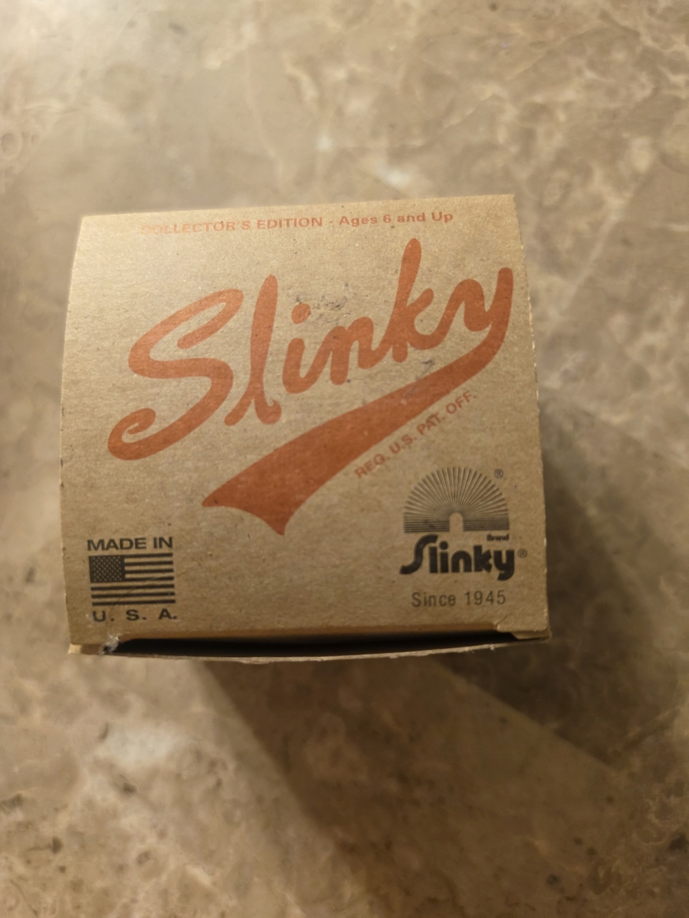 Vintage Slinky In Box Brown with Orange Logo